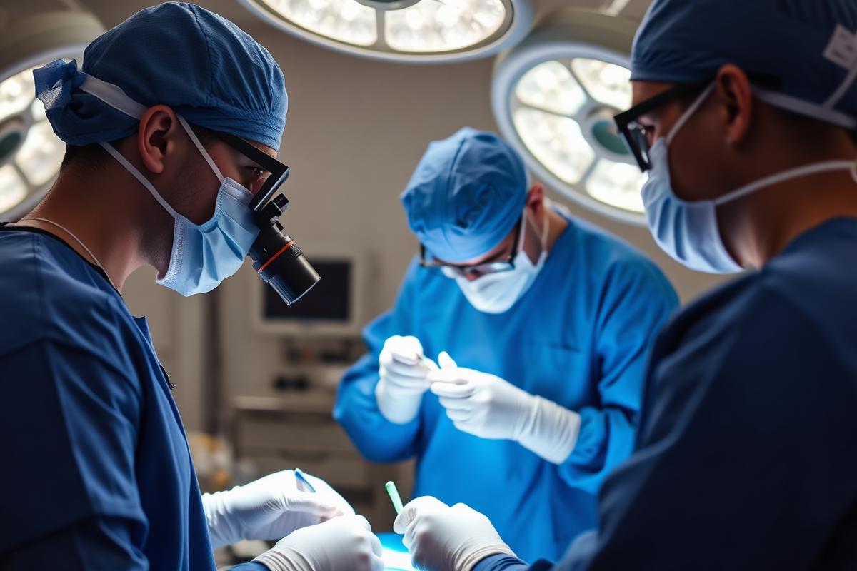 Surgical team operating in a modern theatre